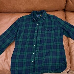 Polo by Ralph Lauren Green and Blue Plaid Casual Button Down Shirt